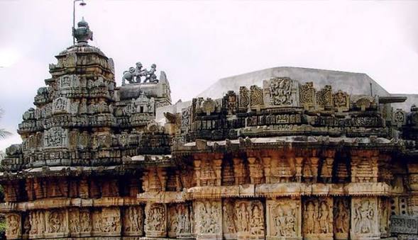 The carved stone temple tower in Gokarna town
